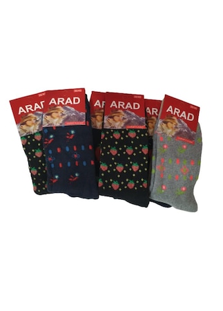 Set cu 6 ciorapi flausati dama, 80% Bumbac, 36-40 Multicolor