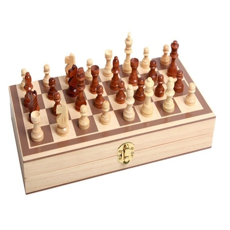 Joc de sah si table, WELUOT, lemn, pliabil, 29.5x29.5cm, maro/crem