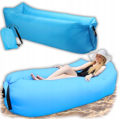Saltea Gonflabila tip Sezlong Lazy Bag Albastru pentru plaja/piscina, umflare Rapida fara pompa